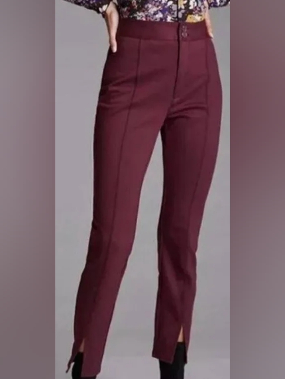 Anthropologie Maeve High Rise Slim Leg Front Split Hem Plum Trousers Pants - 2
